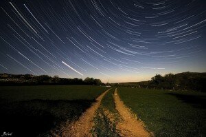 Stars above a country road.